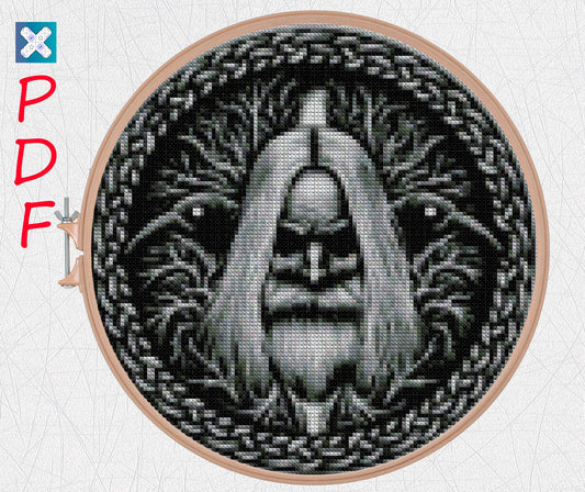 Viking cross stitch pattern for beginners Odin cross stitch pattern Crow cross stitch PDF X-Stitch Printable Norse embroidery