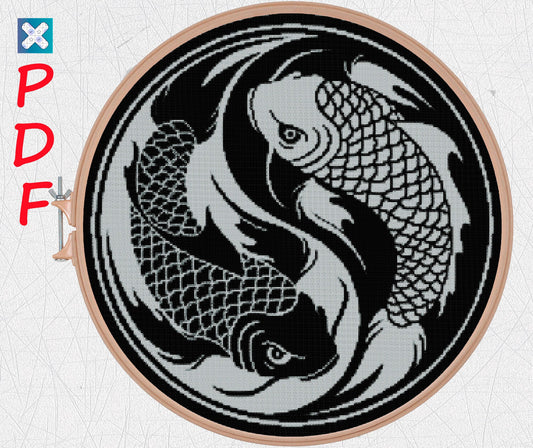 Yin and yang cross stitch pattern for beginners Fish cross stitch PDF X-Stitch Printable Two fish embroidery design