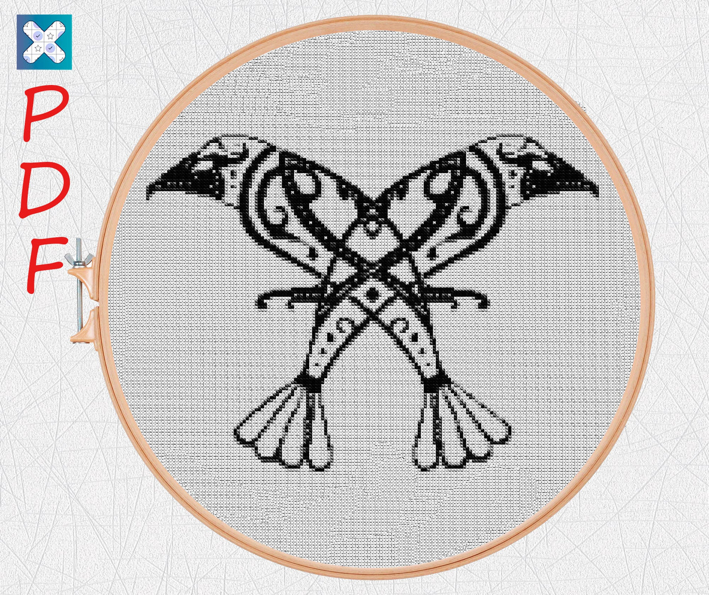 Crow cross stitch pattern Viking cross stitch for beginners PDF X-Stitch Printable Norse embroidery
