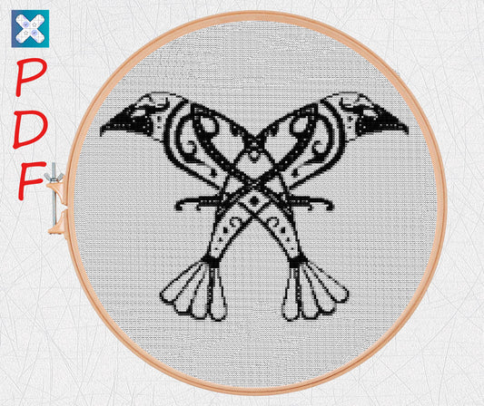 Crow cross stitch pattern Viking cross stitch for beginners PDF X-Stitch Printable Norse embroidery