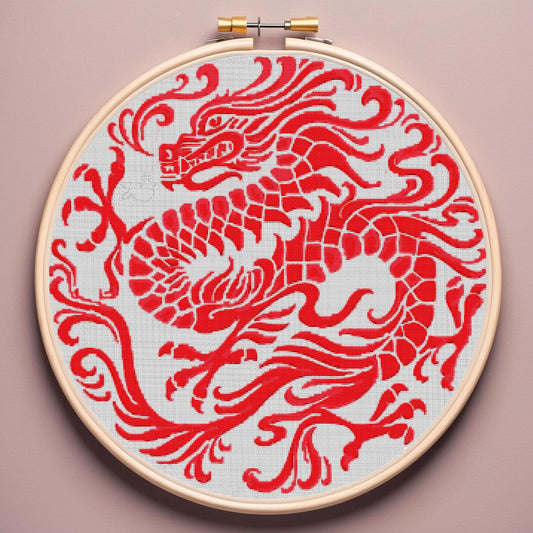 Japanese Dragon Fantasy Cross Stitch Pattern: Modern Counted Chart for Embroidery Enthusiasts