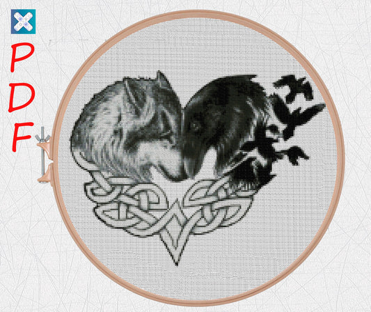 Wolf cross stitch pattern Crow cross stitch pattern for beginners Viking cross stitch Norse embroidery Animal Cross Stitch X-Stitch