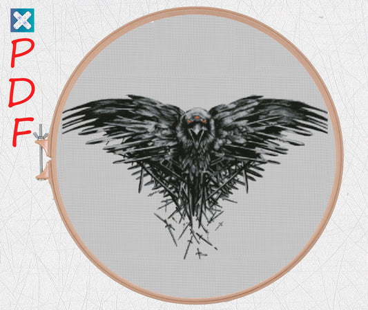 Viking Raven Cross Stitch Pattern: Norse Embroidery PDF - Printable Celtic Crow X-Stitch for Beginners