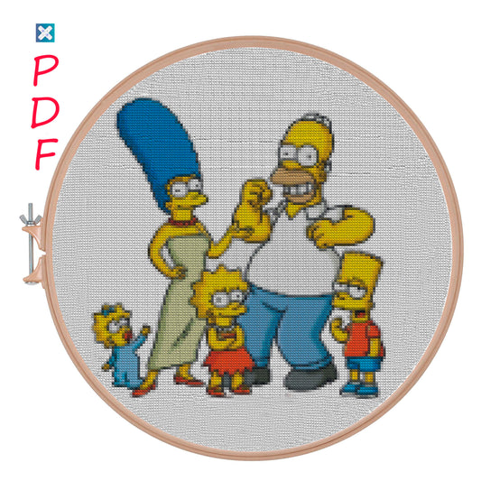 Simpson Family Funny Cross Stitch Pattern PDF - Beginner-Friendly Cartoon TV Show Chart