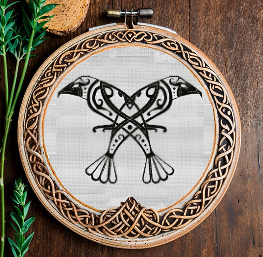 Nordic Crow Viking Cross Stitch Pattern: Printable PDF for Beginners - Norse Embroidery Design