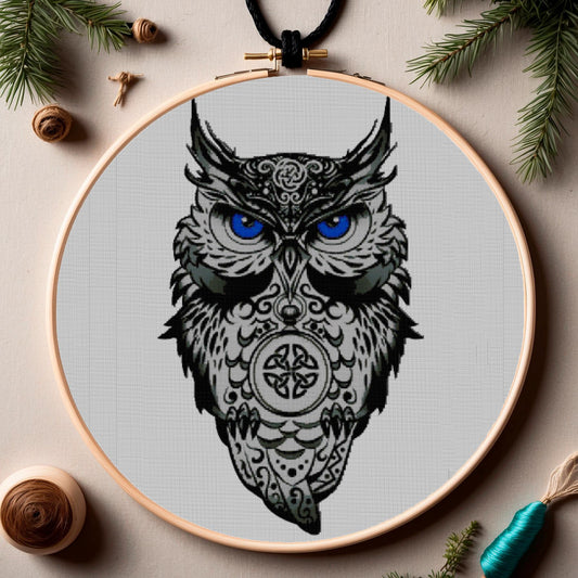 Woodland Owl Viking Cross Stitch Pattern: Embroidery PDF with Celtic & Norse Symbols