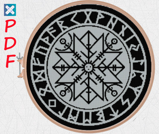 Viking cross stitch pattern Vegvisir embroidery Viking compass pattern PDF
