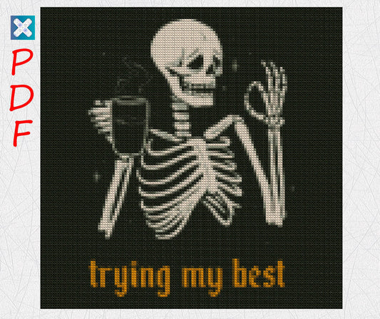 Skeleton cross stitch pattern Coffe cross stitch Skull Xstitch Embroidery PDF