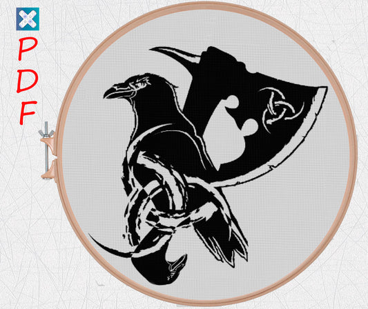 Crow cross stitch pattern Viking cross stitch for beginners PDF X-Stitch Printable Norse embroidery Raven cross stitch