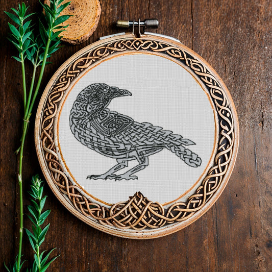 Viking Crow Cross Stitch Pattern: Printable Norse Raven Embroidery PDF for Beginners