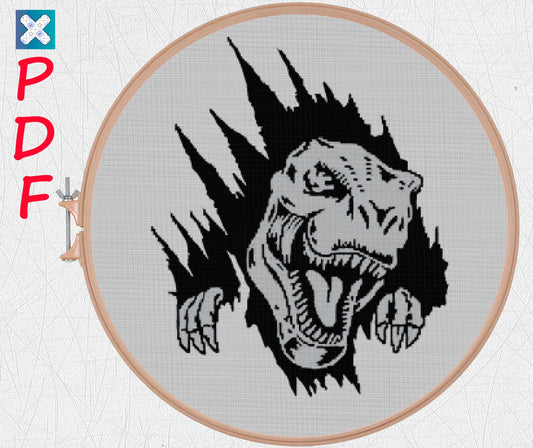 Fantasy Dinosaur Cross Stitch Pattern: Modern T-Rex Chart for Beginners and Embroidery Enthusiasts