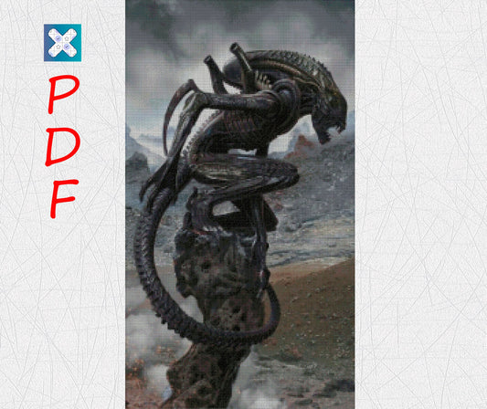 Alien cross stitch pattern Xenomorph Alien embroidery Aliens Scary Movie Fan Designs PDF