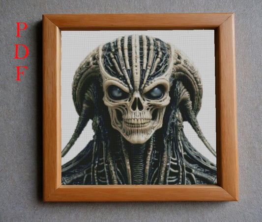 Xenomorph Space Monster Cross Stitch Pattern: Embroidery Design PDF for Sci-Fi Fans