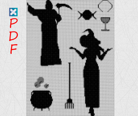 Witch cross stitch pattern for beginners Witch embroidery pattern PDF