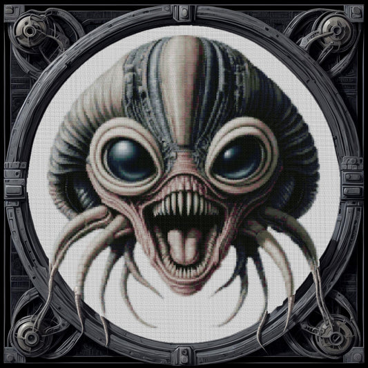Xenomorph Space Monster Cross Stitch Pattern: Embroidery Design PDF for Sci-Fi Fans