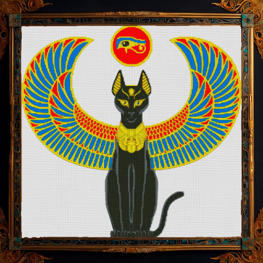 Egyptian Symbols Cross Stitch Pattern: Ancient African Embroidery Design with Bastet for Instant Download