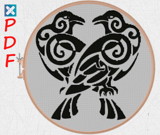 Crow cross stitch pattern Viking cross stitch for beginners PDF X-Stitch Printable Norse embroidery