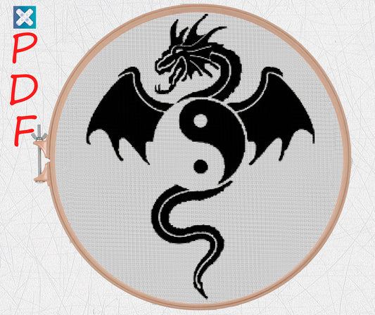 Yin and yang cross stitch pattern for beginners Lizard cross stitch PDF X-Stitch Printable dragon embroidery design