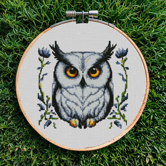 Woodland Owl Embroidery & Cross Stitch Pattern PDF - Bird Needlework Design for Nature Lovers