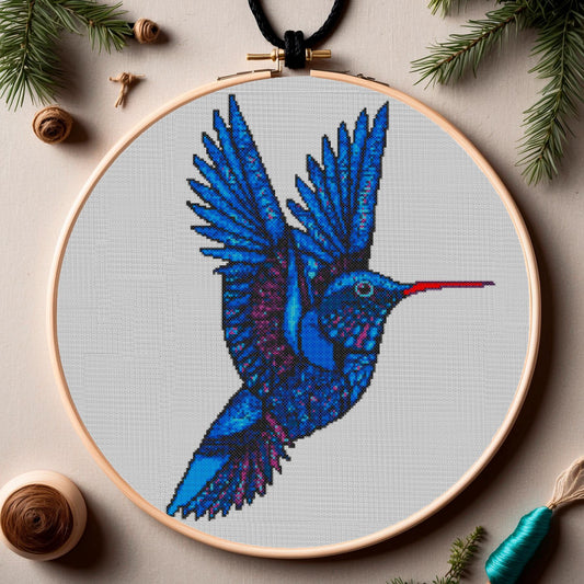 Vibrant Hummingbird Cross Stitch & Embroidery Pattern: Colorful Bird Design for Nature Lovers
