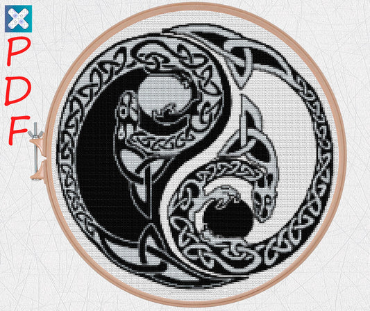Yin and yang cross stitch pattern for beginners Dragons cross stitch PDF X-Stitch Printable Dragons embroidery design
