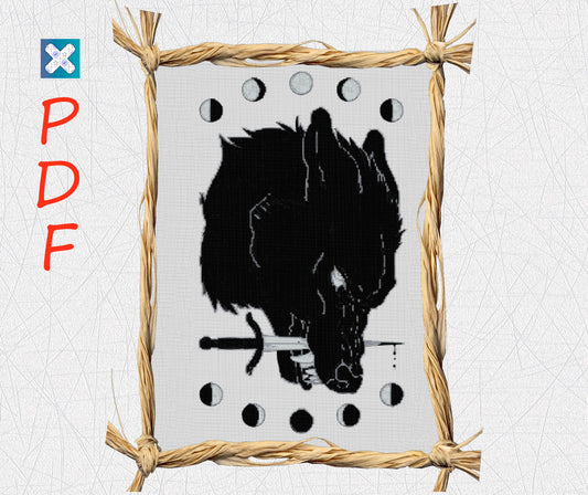 Werewolf cross stitch pattern for beginners Witch embroidery pattern PDF Wolf cross stitch