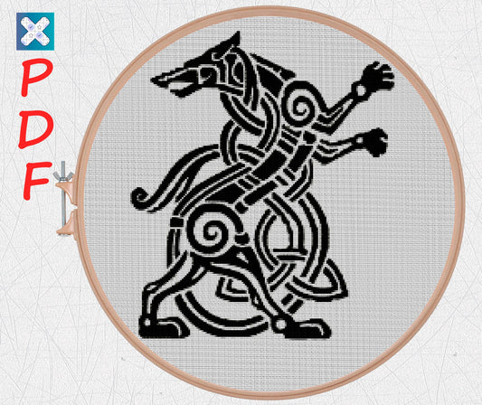 Beginner-Friendly Wolf Viking Cross Stitch Pattern: Norse Embroidery Animal Design for Easy X-Stitch