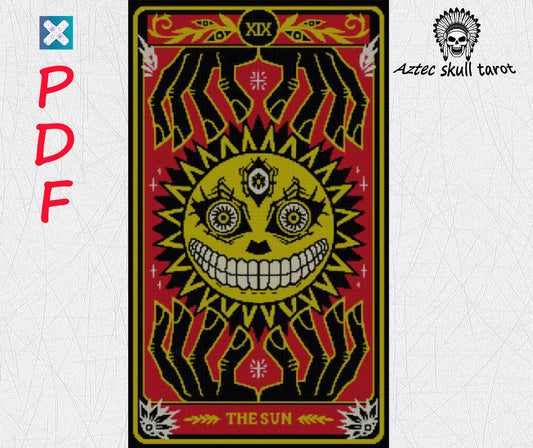Aztec Sun Tarot Card Cross Stitch Pattern: Gothic Black & Gold Embroidery PDF for Witchy Decor