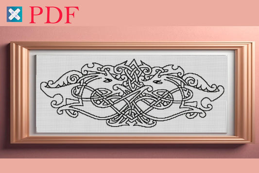 Nordic Viking Cross Stitch Pattern: Celtic Ornament with Dragons - Printable PDF for Norse Embroidery