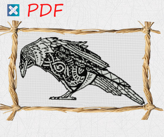 Viking Crow Cross Stitch Pattern: Norse Raven Embroidery PDF for Beginners, Printable X-Stitch Design