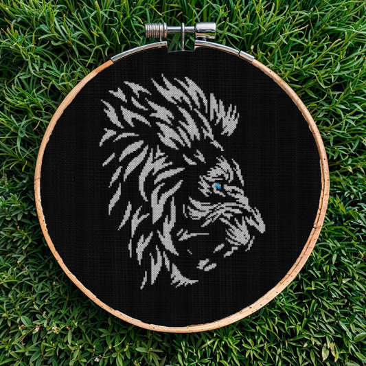 Ethnic Lion Cross Stitch Pattern: Printable PDF Animal Embroidery Design for Modern Ornamental X-Stitch