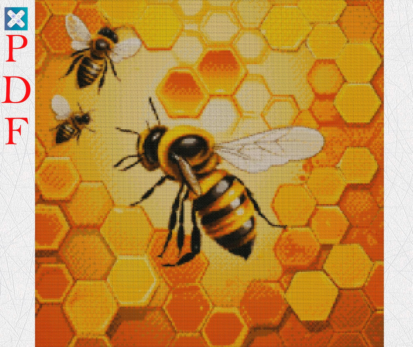 Funny Honeycomb Embroidery Pattern: Beginner-Friendly Cross Stitch PDF for Bee Lovers