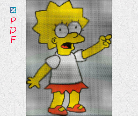 Lisa Simpson Funny Cross Stitch Pattern - PDF Chart for The Simpsons Fans - DIY Embroidery Design