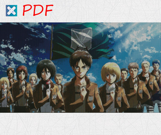 Attack on Titan Anime Cross Stitch Pattern: Japanese-Inspired Embroidery Design PDF