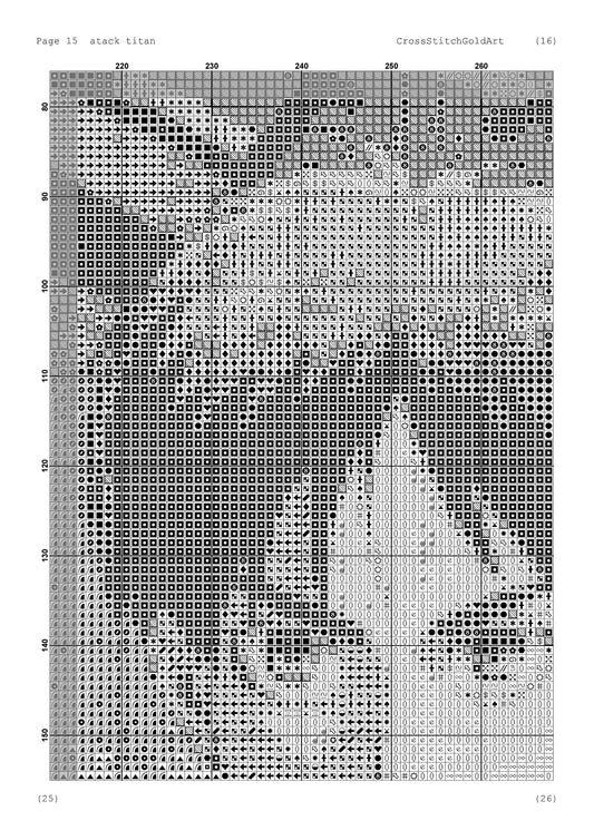 Attack on Titan Anime Cross Stitch Pattern: Japanese-Inspired Embroidery Design PDF