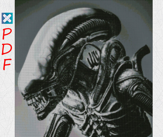 Alien cross stitch pattern Xenomorph Alien embroidery Aliens Scary Movie Fan Designs PDF