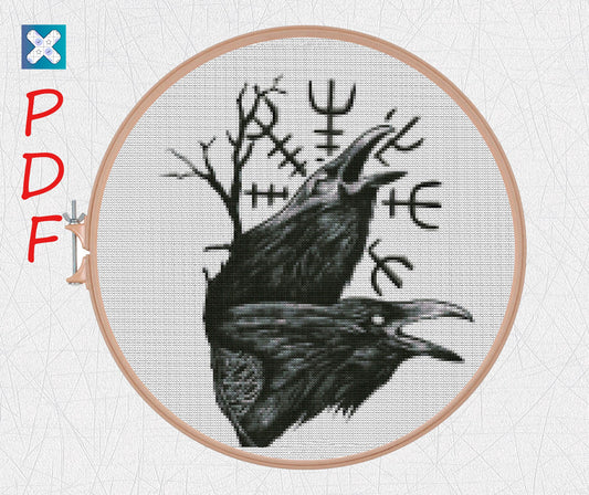 Viking Crow Cross Stitch Pattern: Beginner-Friendly Norse Embroidery PDF for Celtic and Scandinavian Decor
