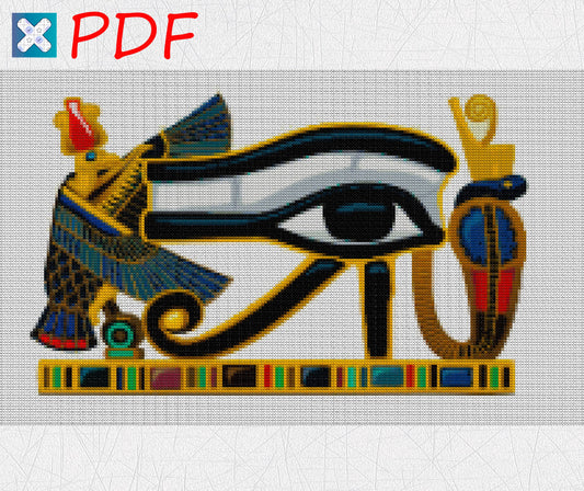 Eye of Horus Egyptian Cross Stitch Pattern: Ancient God Embroidery Design for Beginners and Experts