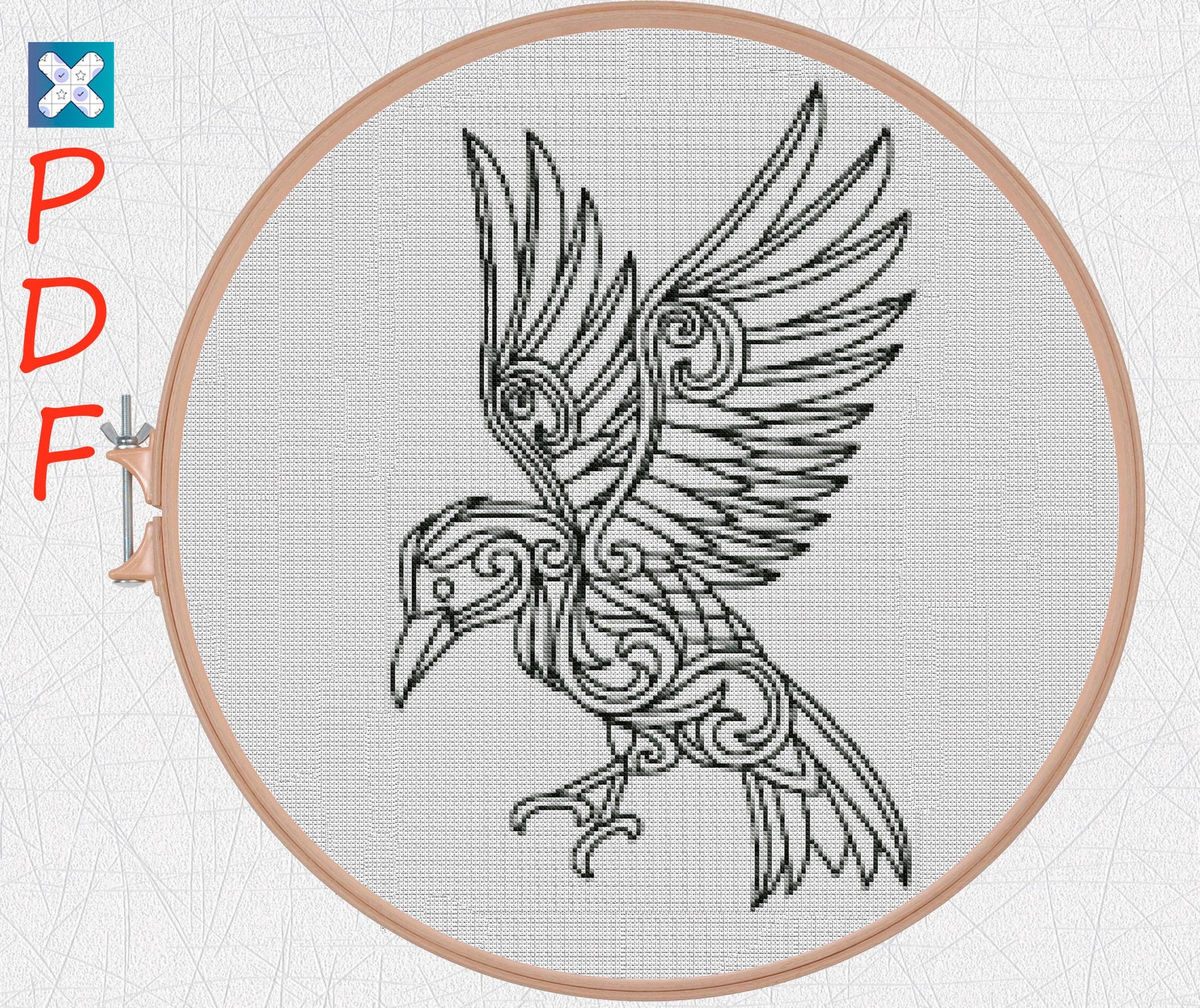 Viking Crow Embroidery Pattern: Norse Raven X-Stitch for Beginners, Printable PDF Celtic Ornament