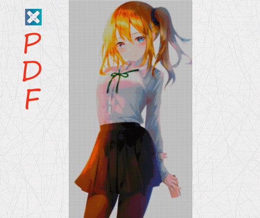 Cute Anime Embroidery Pattern: Japanese-Inspired Cross Stitch PDF Design for Modern Aesthetic Crafters