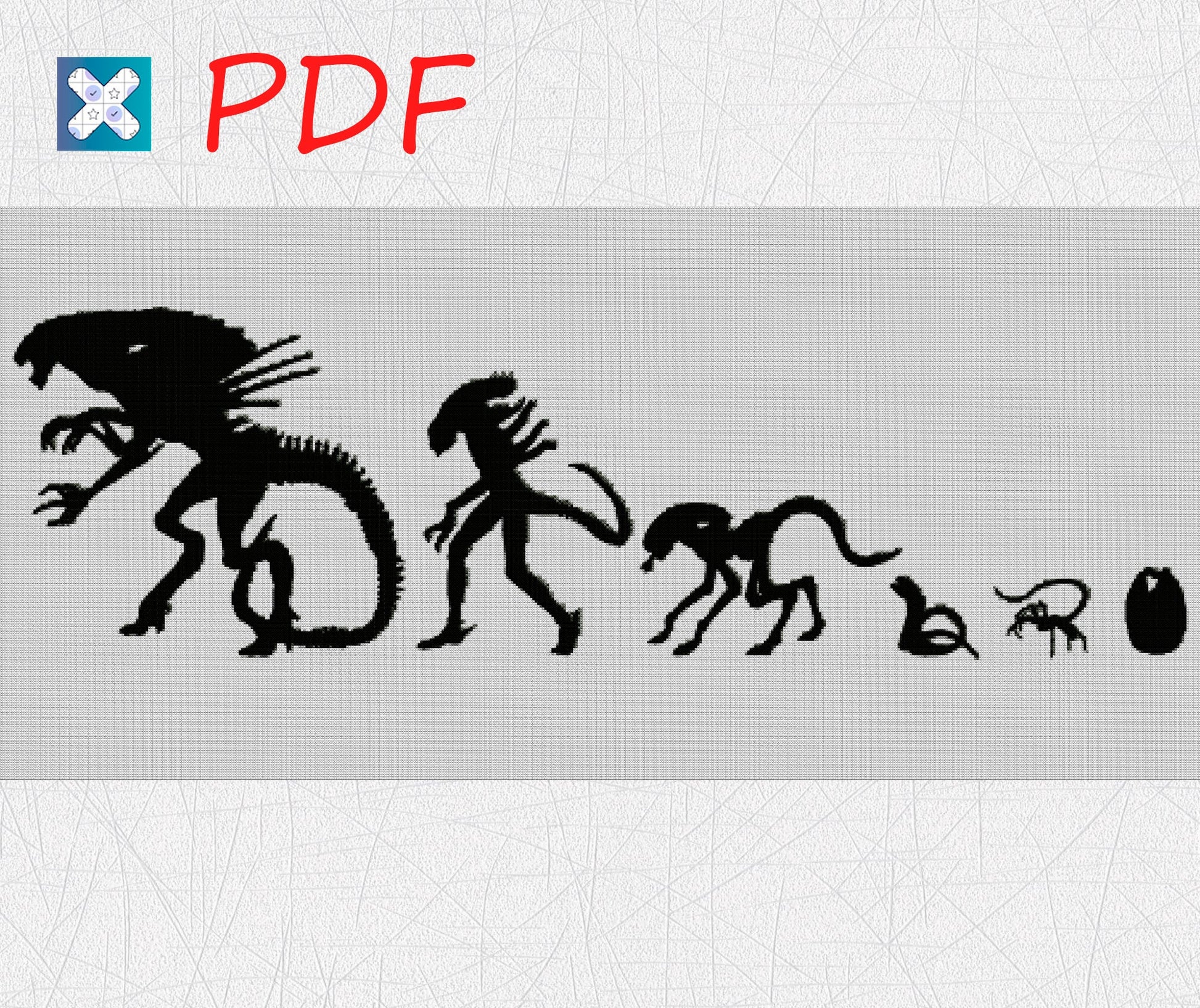 Alien cross stitch pattern for beginners Xenomorph Alien embroidery Aliens Scary Movie Fan Designs PDF