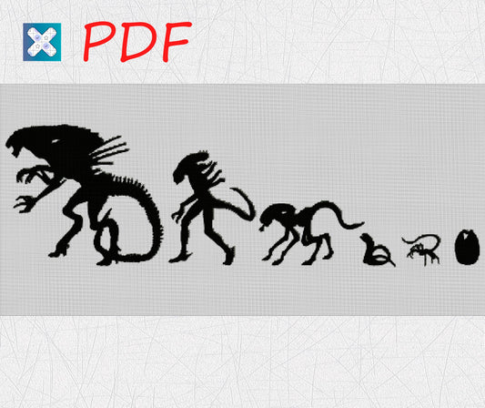 Alien cross stitch pattern for beginners Xenomorph Alien embroidery Aliens Scary Movie Fan Designs PDF