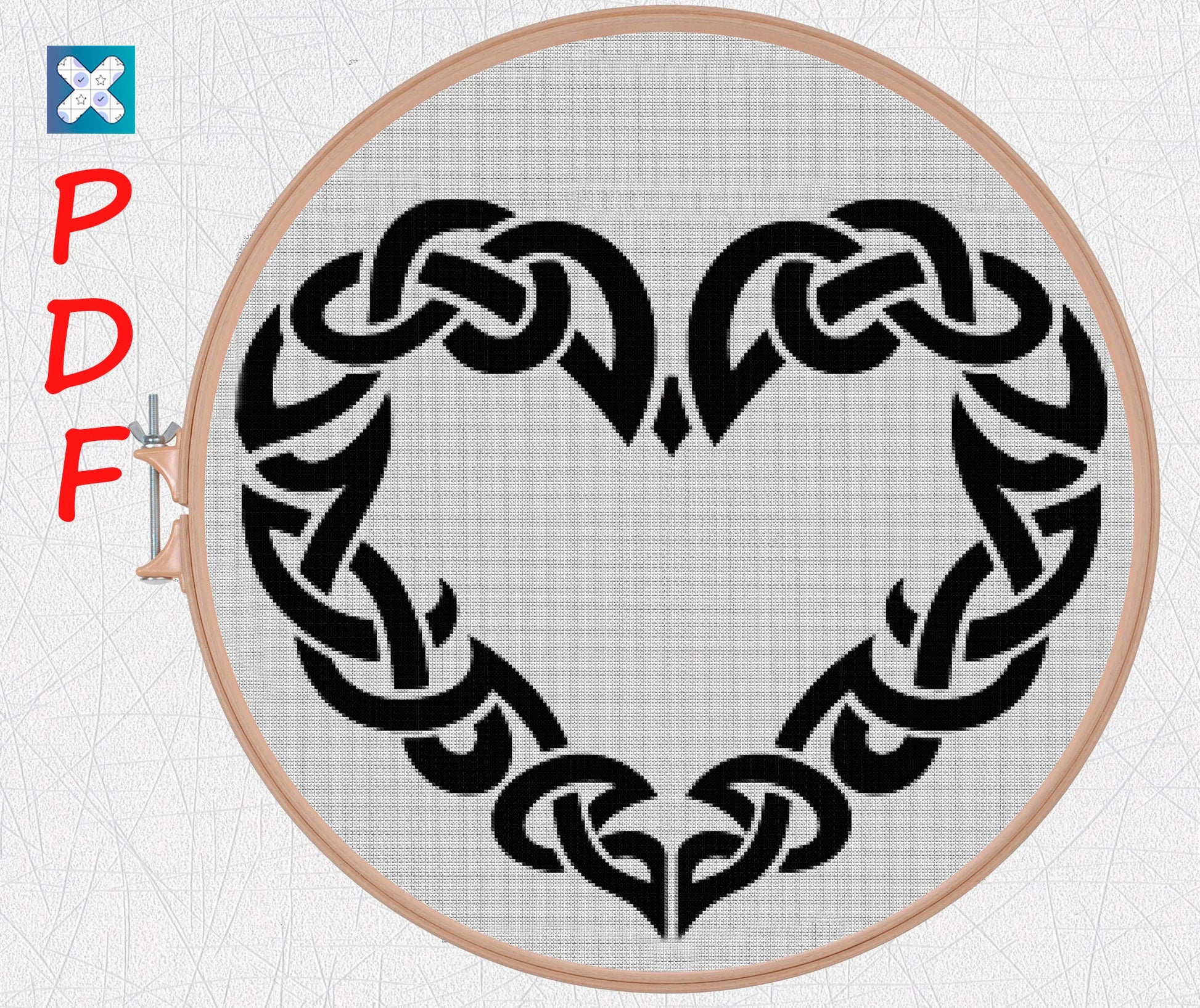 Viking Runes Celtic Heart Cross Stitch Pattern: Beginner-Friendly Norse Embroidery PDF for X-Stitch Enthusiasts