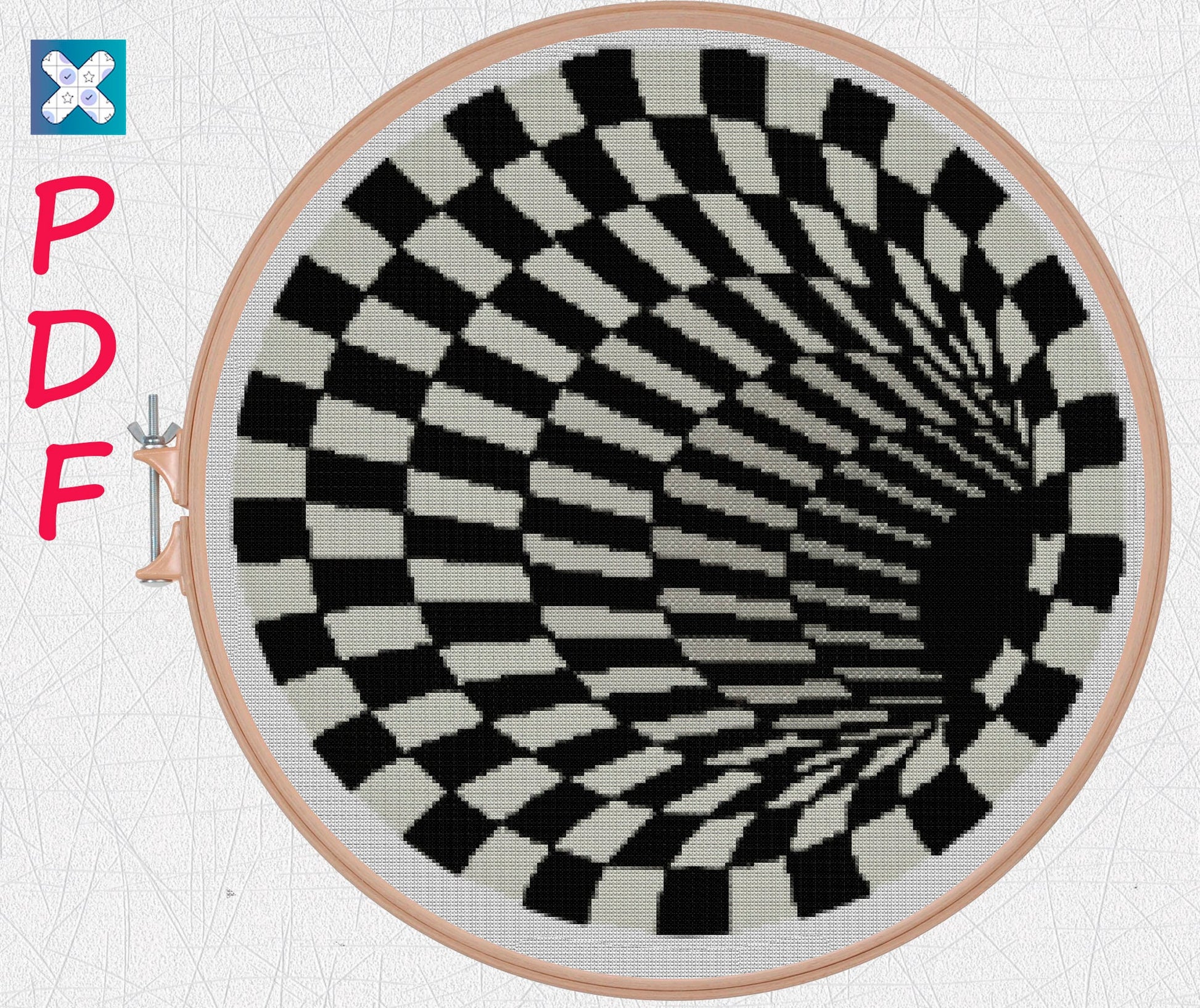 Monochrome Optical Illusion Sphere Geometric Cross Stitch Pattern - Printable PDF Download
