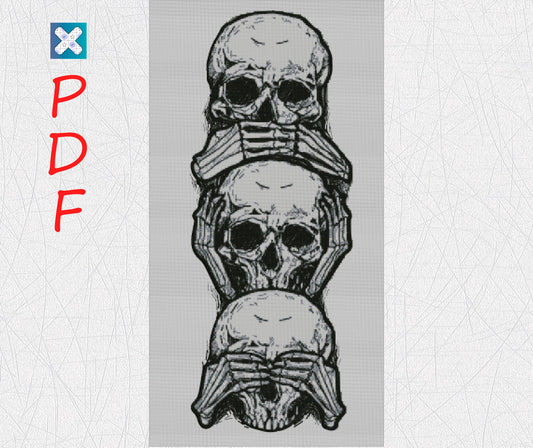 Beginner-Friendly Skeleton Skull Cross Stitch Pattern: Gothic Witchcraft Embroidery PDF for Halloween