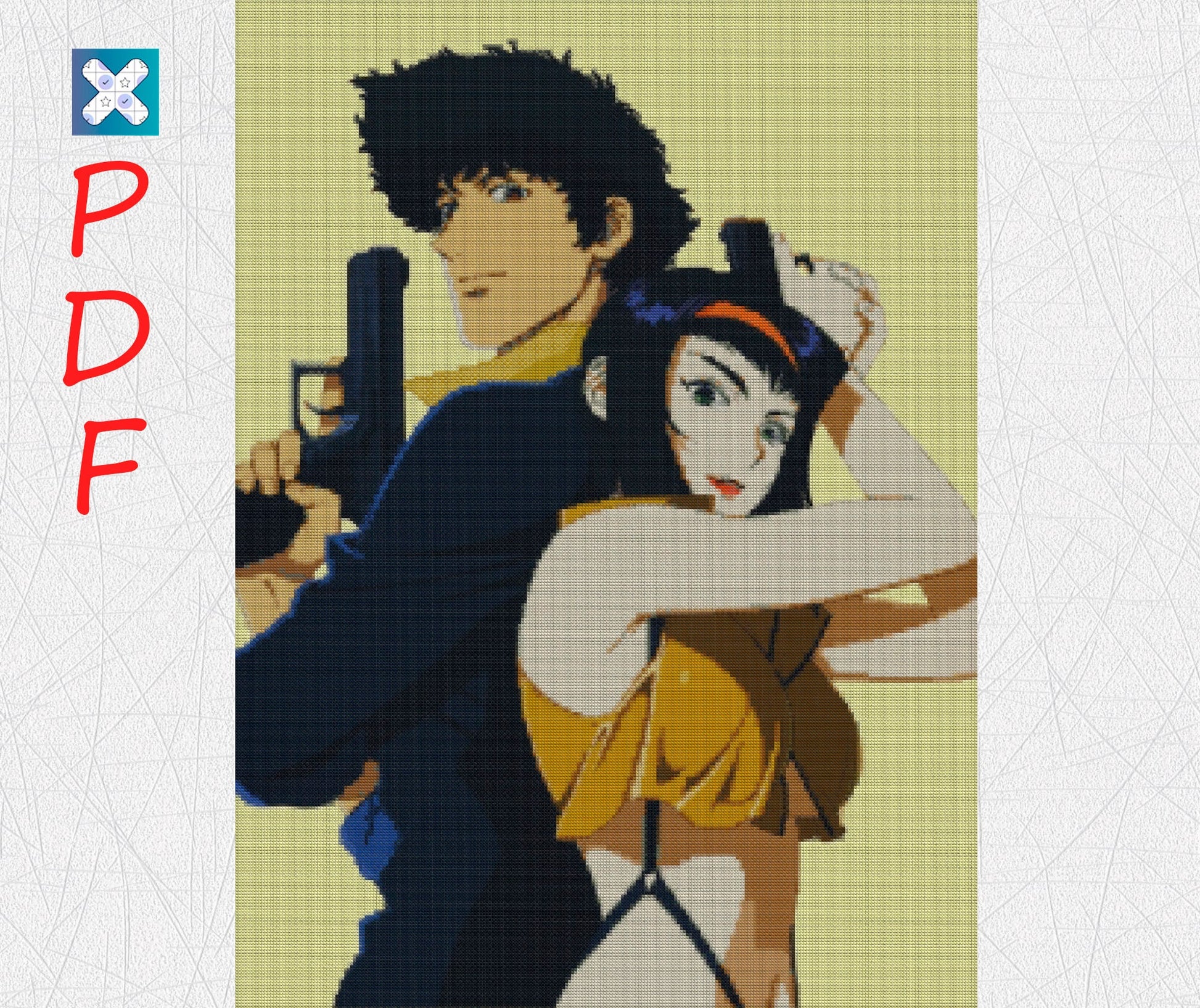 Cowboy Bebop Inspired Anime Cross Stitch Pattern: Japanese Modern Embroidery Design PDF Download
