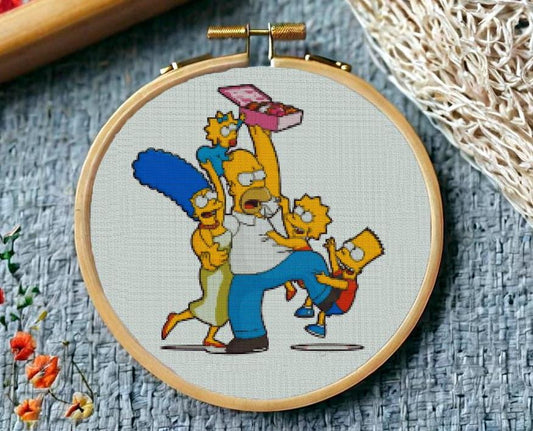 Simpson Family Funny Cross Stitch Pattern: Beginner-Friendly Cartoon Embroidery PDF for TV Fans