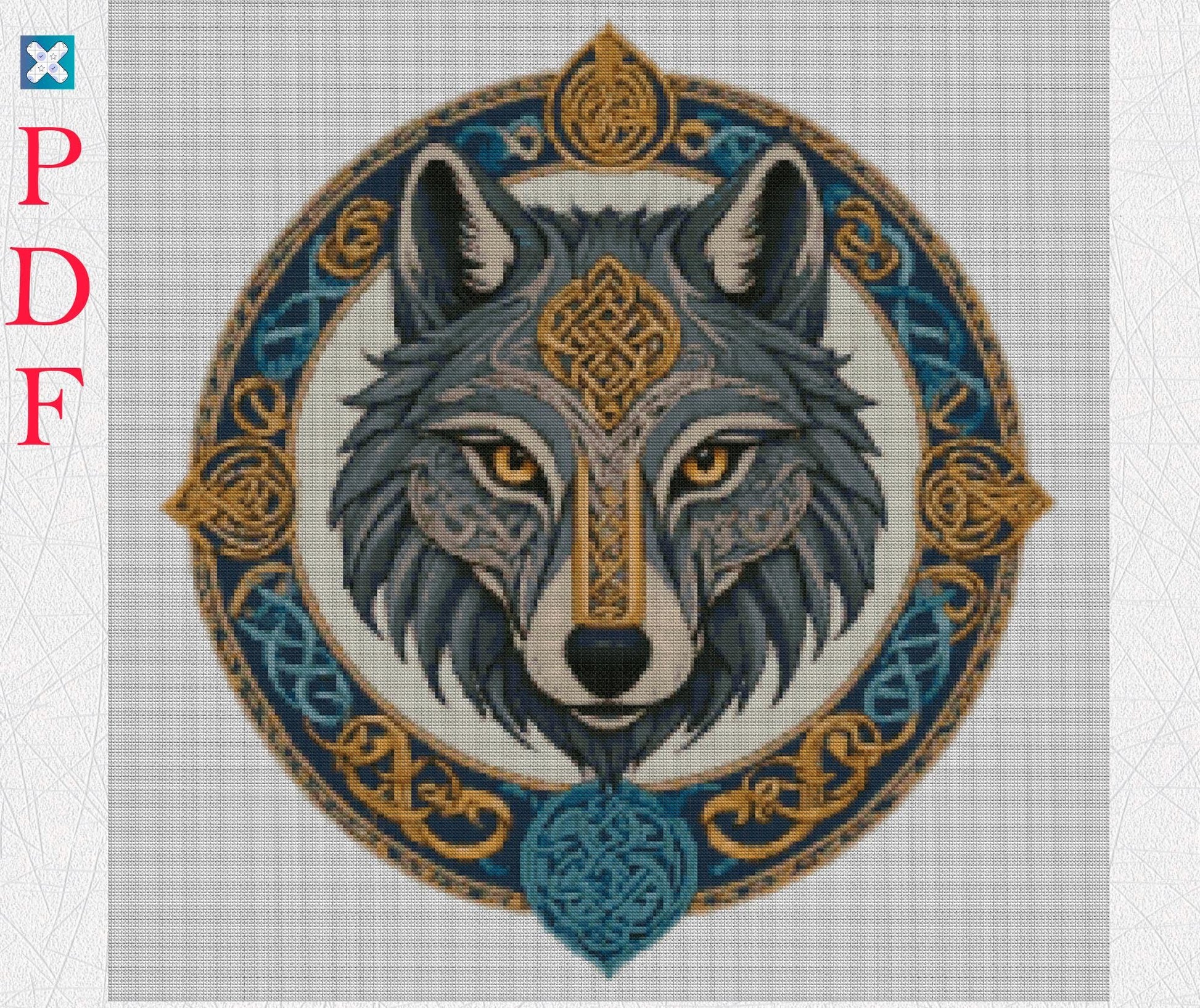 Viking Wolf Cross Stitch Pattern: Printable Norse Embroidery PDF for Beginners, Easy X-Stitch Design