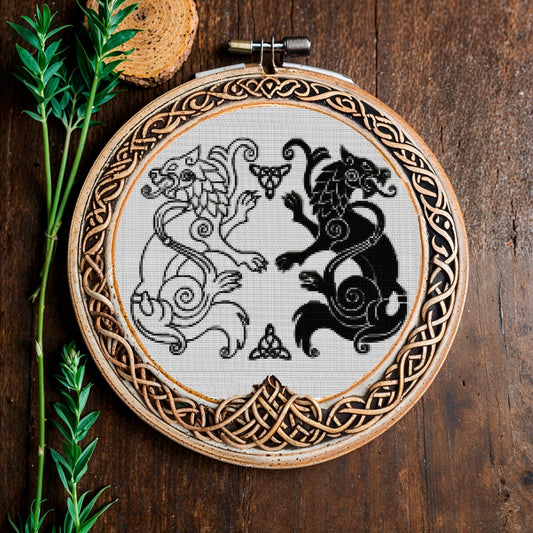 Wolf Viking Cross Stitch Pattern: Beginner-Friendly Norse Animal Embroidery PDF, Printable X-Stitch Design