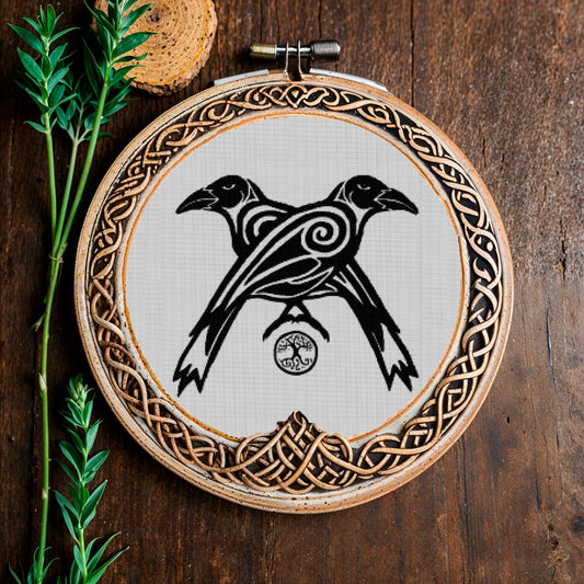Viking Crow Cross Stitch Pattern: Printable PDF for Beginners, Norse Embroidery X-Stitch Design